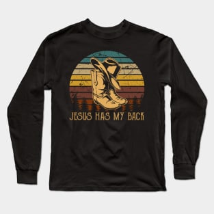 Jesus Has My Back Cowboy Boots Long Sleeve T-Shirt